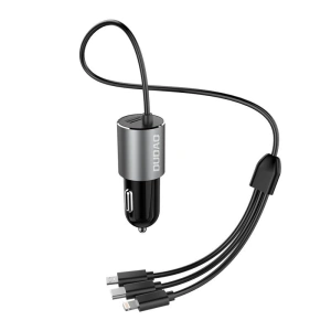 Ładowarka samochodowa Dudao 3w1 USB 3,4 A wbudowany kabel Lightning/USB-C/microUSB czarny (R5ProN)