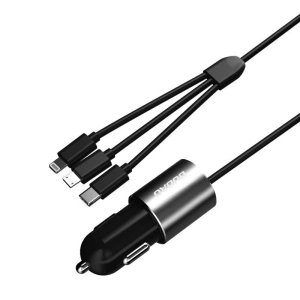 Ładowarka samochodowa Dudao 3w1 USB 3,4 A wbudowany kabel Lightning/USB-C/microUSB czarny (R5ProN)