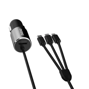 Ładowarka samochodowa Dudao 3w1 USB 3,4 A wbudowany kabel Lightning/USB-C/microUSB czarny (R5ProN)