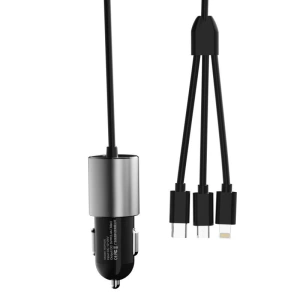 Ładowarka samochodowa Dudao 3w1 USB 3,4 A wbudowany kabel Lightning/USB-C/microUSB czarny (R5ProN)
