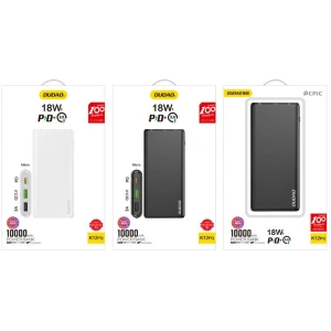 Powerbank Dudao 10000mAh 18W Quick Charge Power Delivery 2xUSB/USB-C czarny (K12PQ)