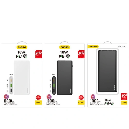 Kup Powerbank Dudao 10000mAh 18W Quick Charge Power Delivery 2xUSB/USB-C alb (K12PQ) - DDA114 - {ean13} - Sklep Home Screen
