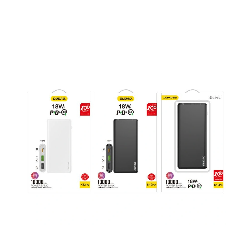 Powerbank Dudao 10000mAh 18W Quick Charge Power Delivery 2xUSB/USB-C biały (K12PQ)