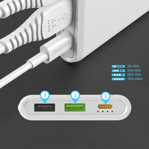 Kup Powerbank Dudao 10000mAh 18W Quick Charge Power Delivery 2xUSB/USB-C alb (K12PQ) - DDA114 - {ean13} - Sklep Home Screen