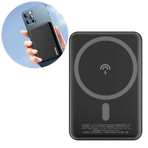 Kup Powerbank s bezdrátovým nabíjením Dudao MagSafe 5000mAh + magnetický nabíjecí kroužek černý (K14S) - DDA176 - {ean13} - Sklep Home Screen