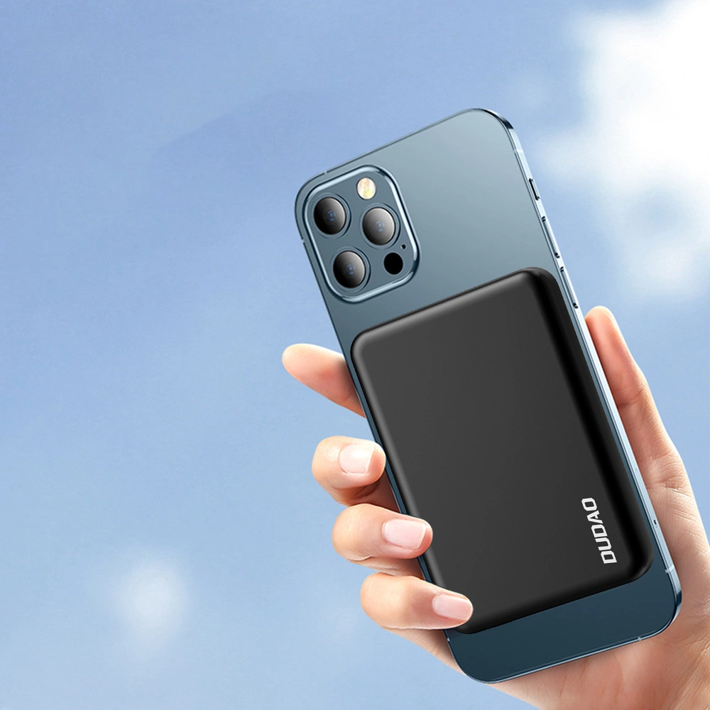 Powerbank z ładowaniem bezprzewodowym Dudao MagSafe 5000mAh + pierścień do ładowania magnetycznego czarny (K14S)