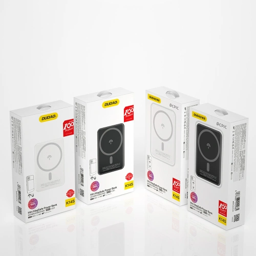 Kup Powerbank cu încărcare wireless Dudao MagSafe 5000mAh + inel pentru încărcare magnetică alb (K14S) - DDA177 - {ean13} - Sklep Home Screen