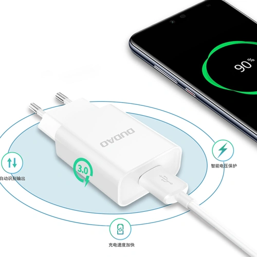 Kup Ładowarka sieciowa Dudao USB QC3.0 12W biały + kabel Lightning 1m (A3EU) - DDA178 - {ean13} - Sklep Home Screen