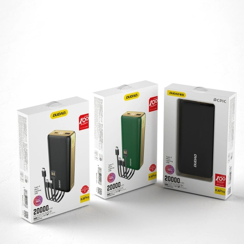 Kup Powerbank Dudao 20000mAh z wbudowanymi kablami ekran LED czarny (K4Pro) - DDA181 - {ean13} - Sklep Home Screen