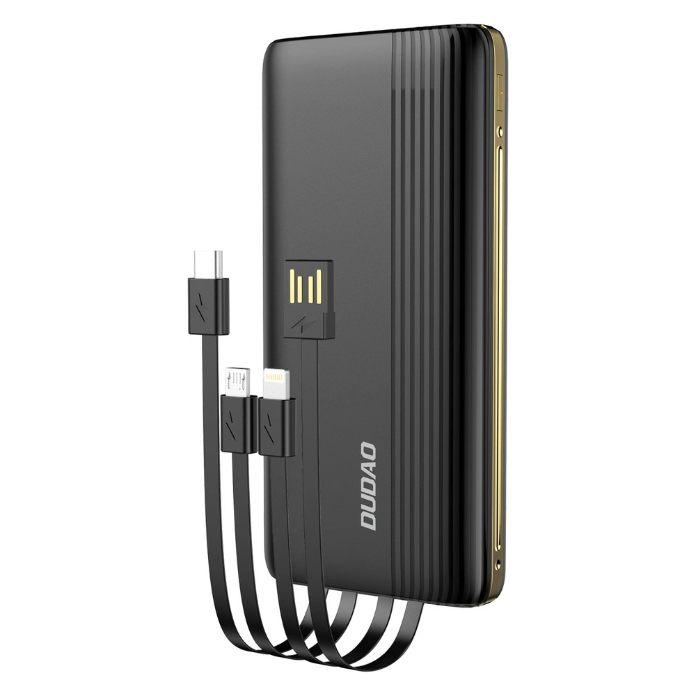 Powerbank Dudao 10000mAh z wbudowanymi kablami ekran LED czarny (K4Pro)