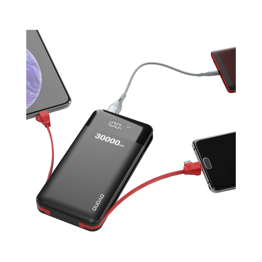 Powerbank Dudao 30000mAh z wbudowanymi kablami czarny (K1Max)