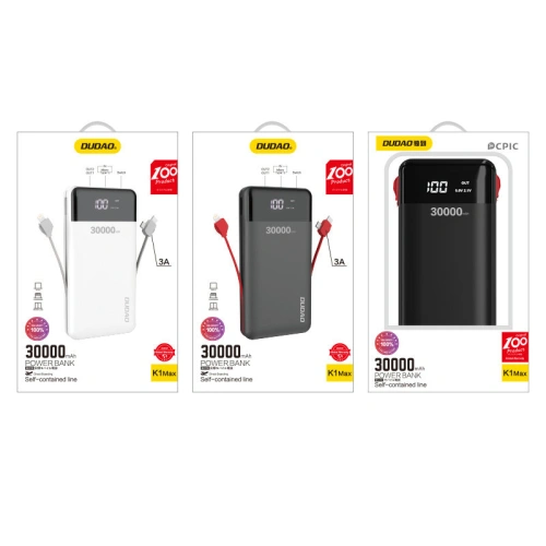 Buy Dudao K1Max 30000mAh power bank with built-in cables black (K1Max-black) - DDA186 - {ean13} - Home Screen Store Europe