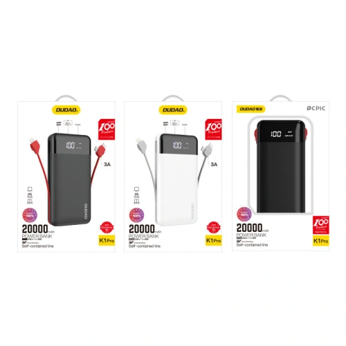 Kup Powerbank Dudao 20000mAh cu cabluri integrate negru (K1Pro) - DDA189 - {ean13} - Sklep Home Screen