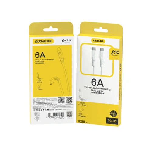 Kup Kabel Dudao USB-C - USB-C 6A 100W PD bílý (TGL3C) - DDA200 - {ean13} - Sklep Home Screen