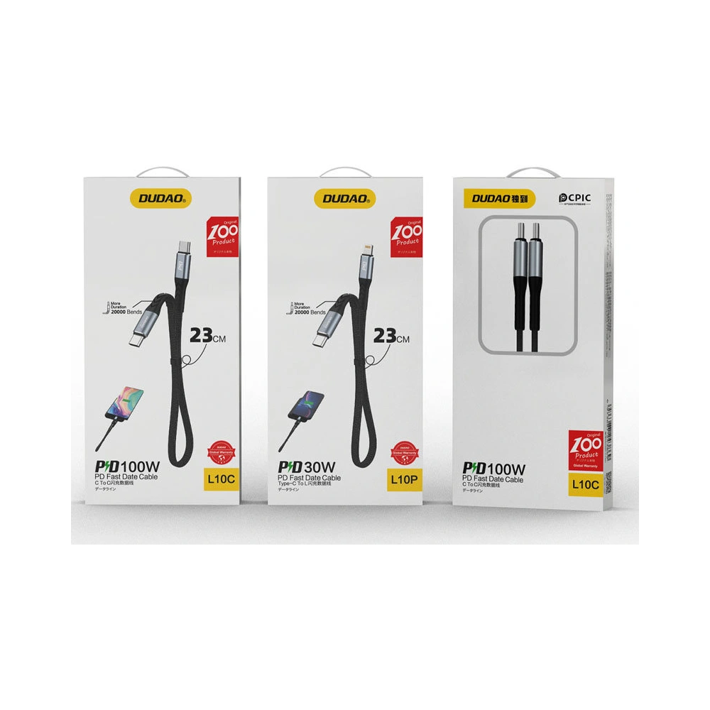 Kabel Dudao USB-C - USB-C PD100W 23cm czarny (L10C)