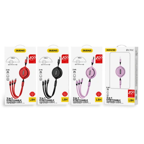 Buy Dudao L8H cable 3in1 extendable 1.1m red (L8H-red) - DDA205 - {ean13} - Home Screen Store Europe