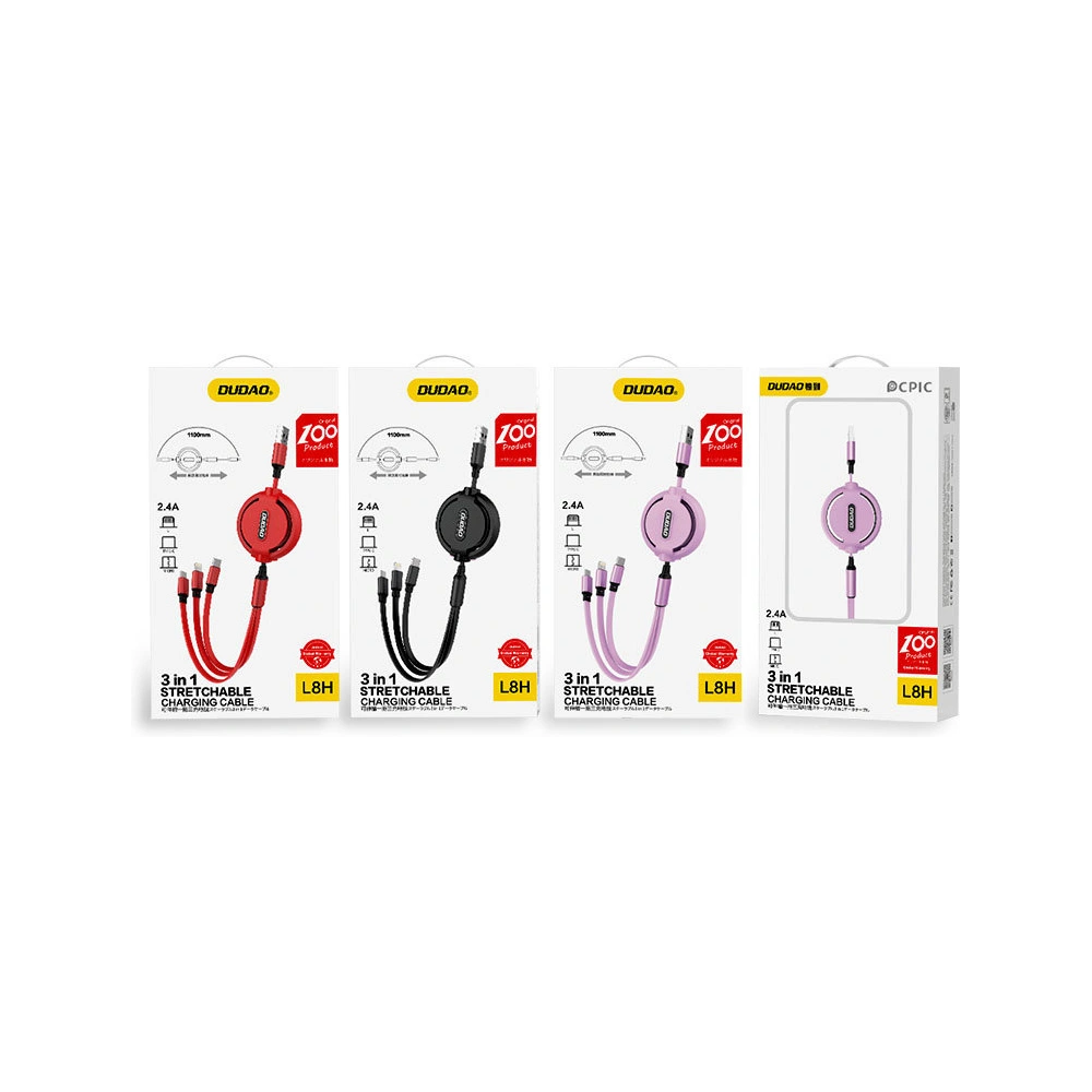 Kabel Dudao 3w1 z możliwością przedłużenia 1.1m czerwony (L8H-red)