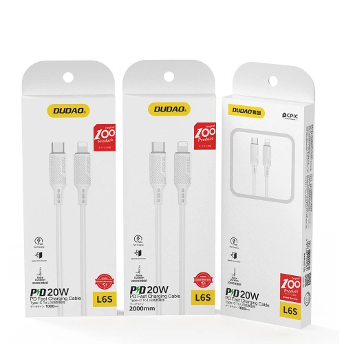 Buy Dudao USB Type C - Lightning cable for charging and data transfer 20W PD 1m white (L6S_1M) - DDA221 - {ean13} - Home Screen Store Europe