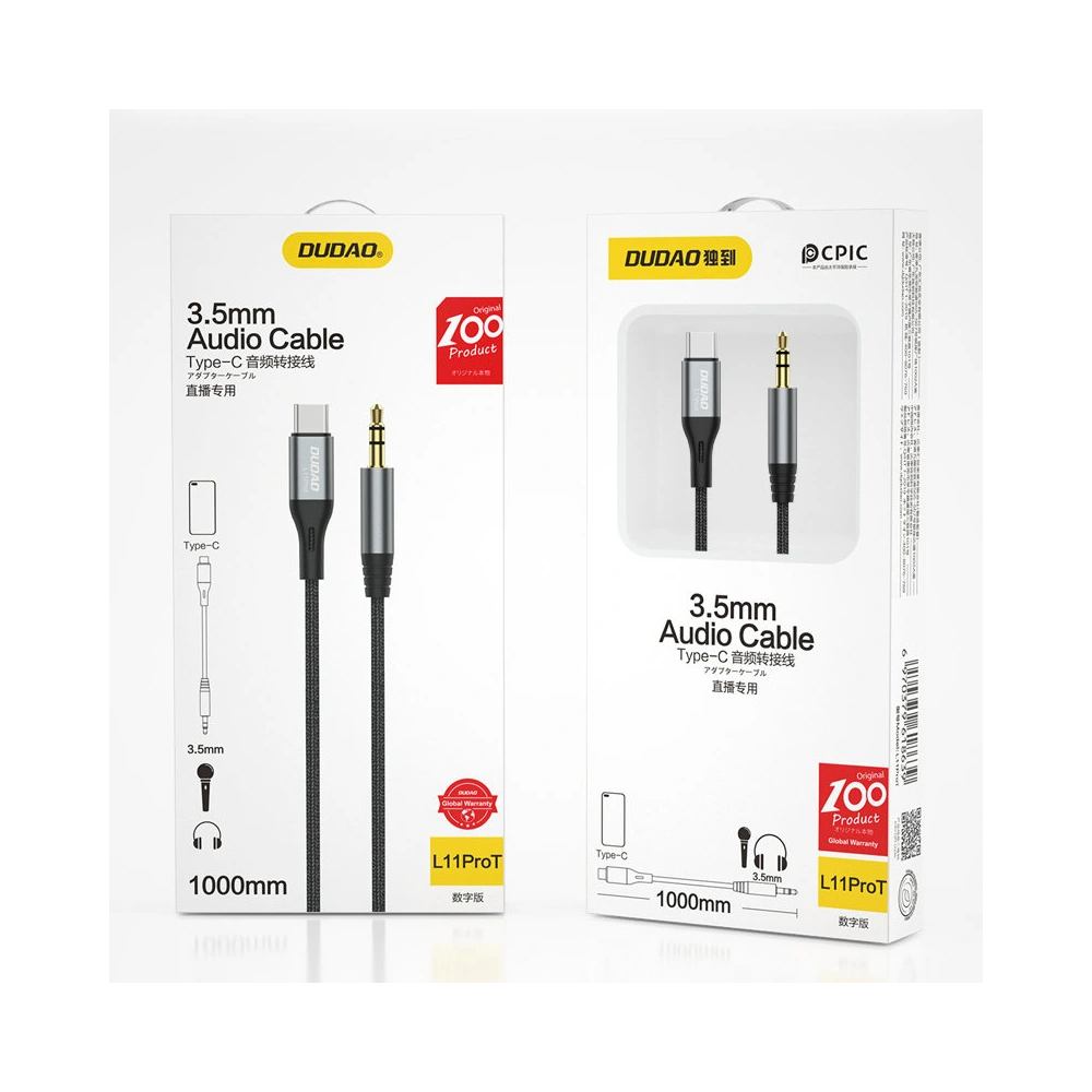 Kabel audio Dudao USB-C - mini jack 3.5mm szary (L11PROT)