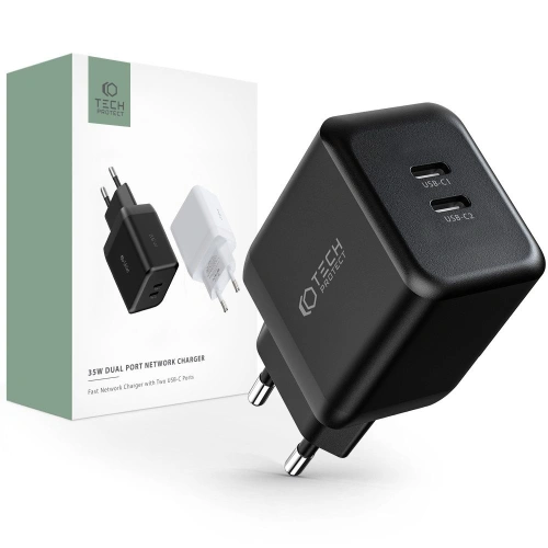 Kup Încărcător de rețea Tech-Protect C35W Încărcător de rețea cu 2 porturi PD 35W Negru - THP1456 - {ean13} - Sklep Home Screen