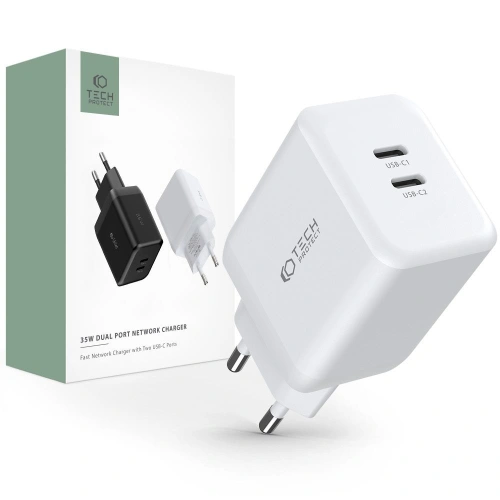 Kup Încărcător de rețea Tech-Protect C35W Încărcător de rețea cu 2 porturi PD 35W Alb - THP1457 - {ean13} - Sklep Home Screen