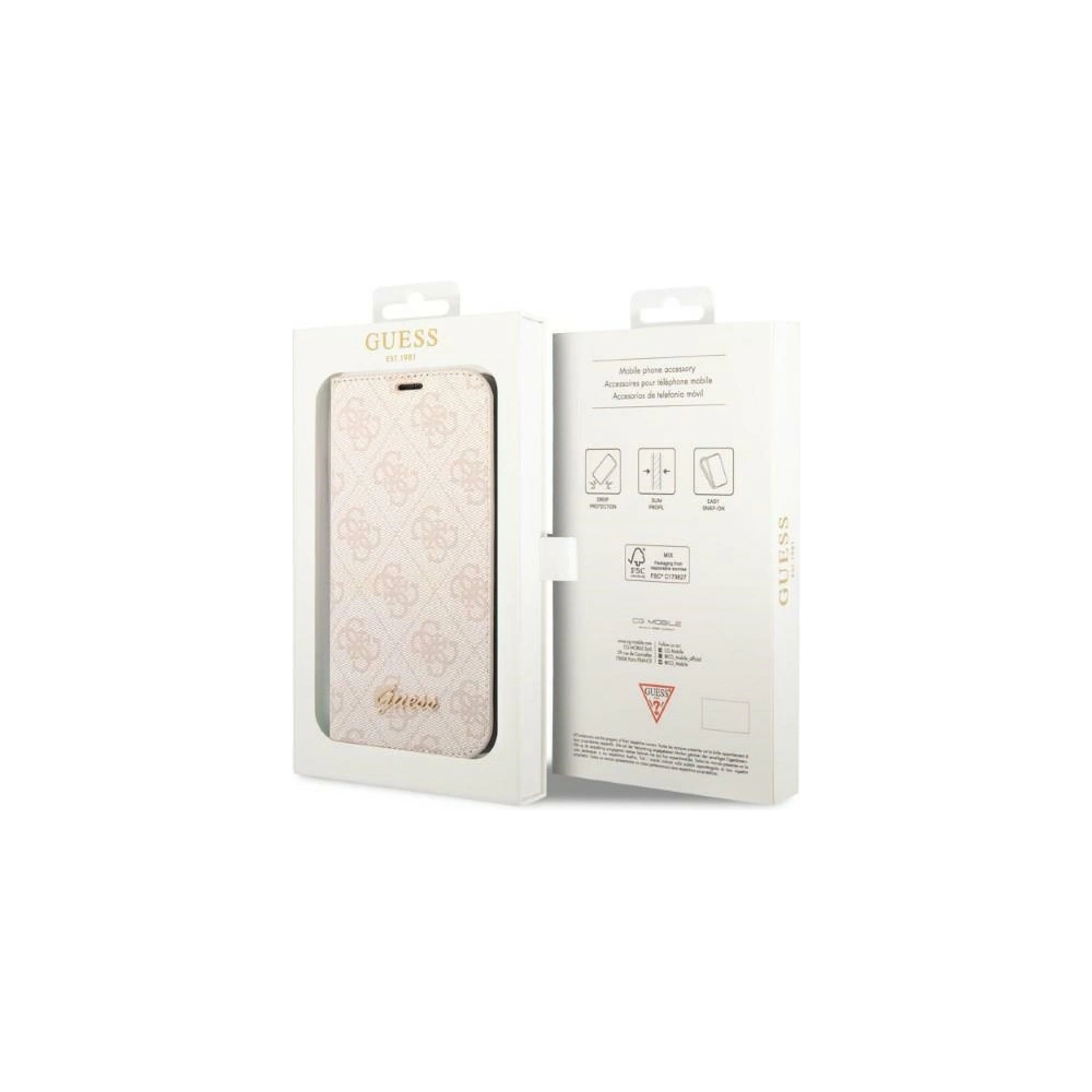 Etui Guess GUBKP14LHG4SHP Apple iPhone 14 Pro różowy/pink book 4G Vintage Gold Logo