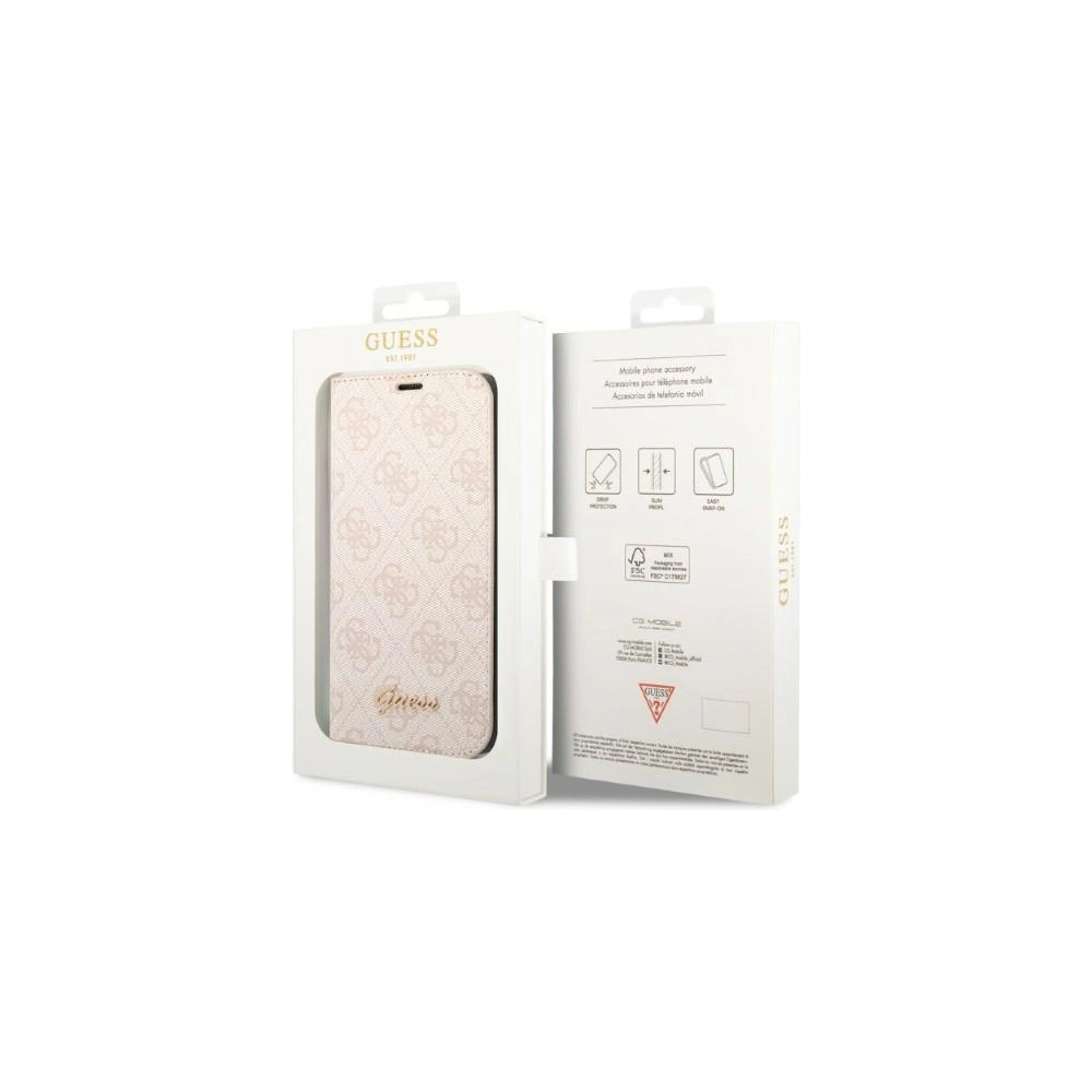 Etui Guess GUBKP14SHG4SHP Apple iPhone 14 różowy/pink book 4G Vintage Gold Logo