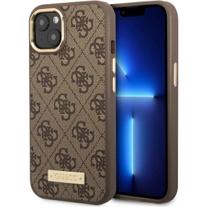Etui Guess GUHMP14MU4GPRW Apple iPhone 14 Plus / 15 Plus brązowy/brown hard case 4G Logo Plate MagSafe