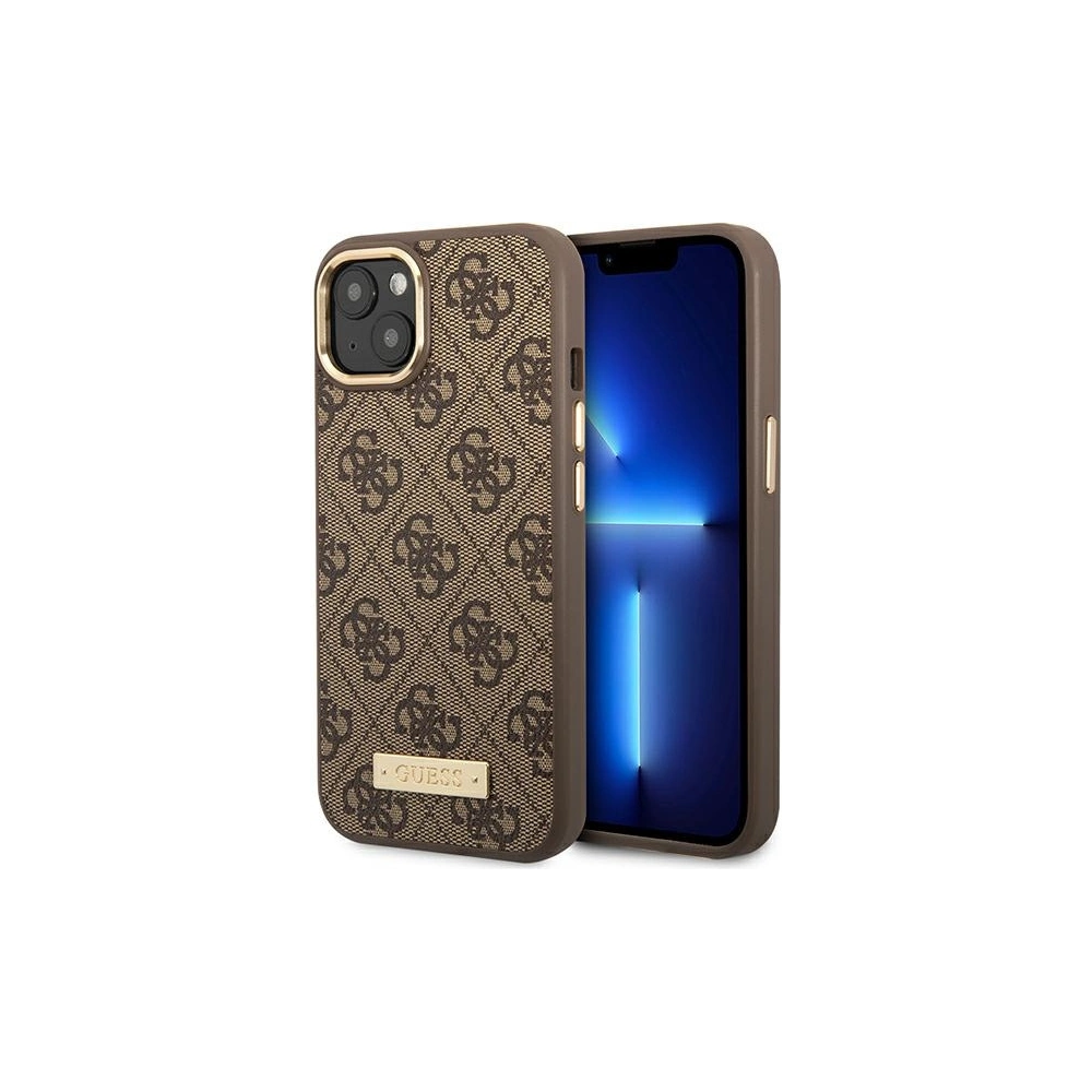 Etui Guess GUHMP14MU4GPRW Apple iPhone 14 Plus / 15 Plus brązowy/brown hard case 4G Logo Plate MagSafe