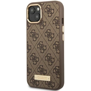 Etui Guess GUHMP14MU4GPRW Apple iPhone 14 Plus / 15 Plus brązowy/brown hard case 4G Logo Plate MagSafe