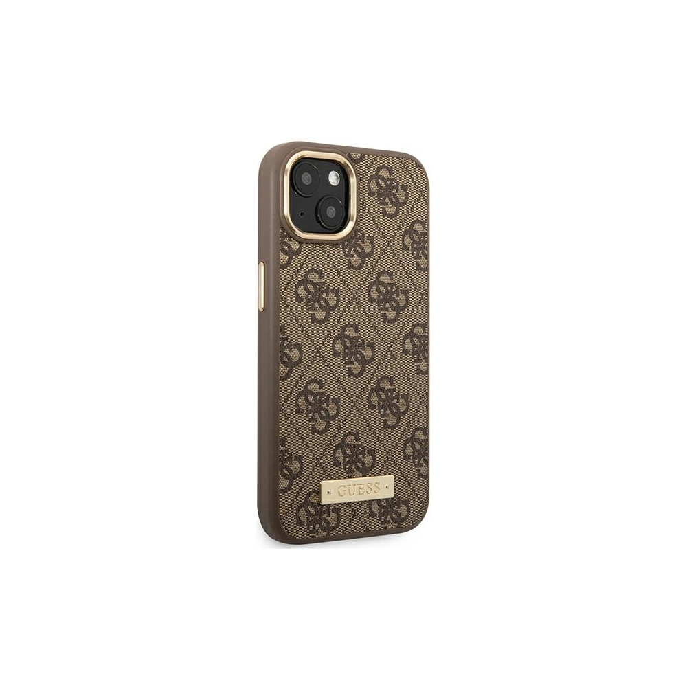 Etui Guess GUHMP14MU4GPRW Apple iPhone 14 Plus / 15 Plus brązowy/brown hard case 4G Logo Plate MagSafe