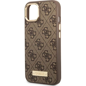 Etui Guess GUHMP14MU4GPRW Apple iPhone 14 Plus / 15 Plus brązowy/brown hard case 4G Logo Plate MagSafe