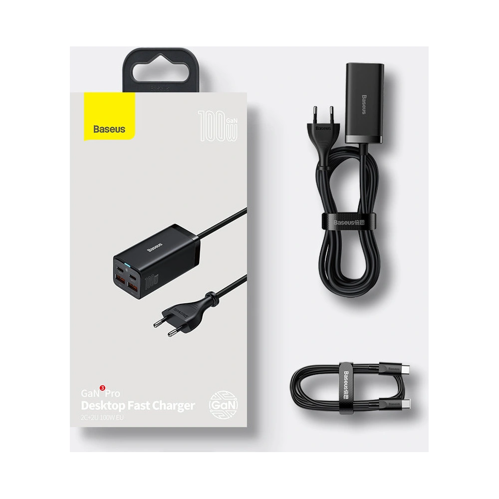 Ładowarka sieciowa Baseus GaN3 Pro GaN 2xUSB-C/2xUSB 100W PD3.0, QC4.0+, AFC czarny