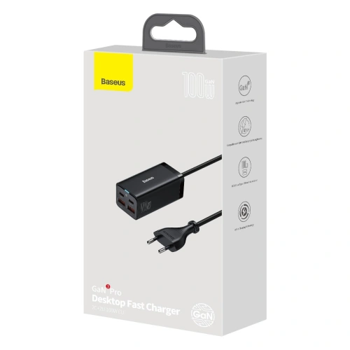 Kup Încărcătorul de rețea Baseus GaN3 Pro GaN 2xUSB-C/2xUSB 100W PD3.0, QC4.0+, AFC negru - BSU3630 - {ean13} - Sklep Home Screen