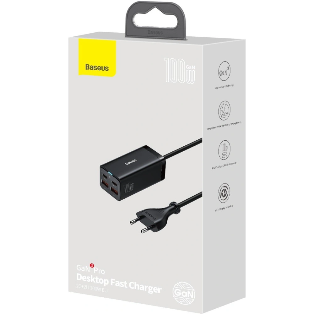 Ładowarka sieciowa Baseus GaN3 Pro GaN 2xUSB-C/2xUSB 100W PD3.0, QC4.0+, AFC czarny