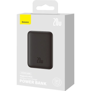 Powerbank Baseus Magnetic Mini 10000mAh 20W czarny + kabel USB-C/USB-C 60W (20V/3A) 0,5m czarny
