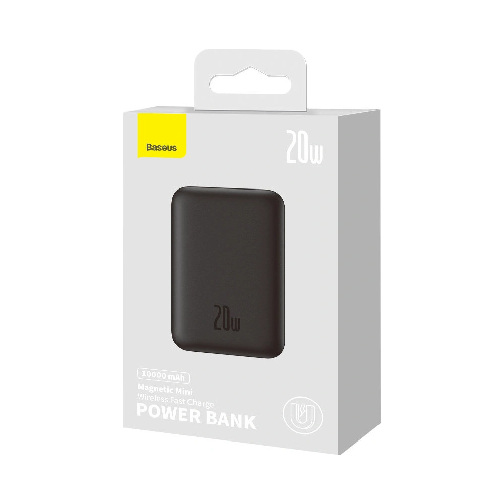Powerbank Baseus Magnetic Mini 10000mAh 20W czarny + kabel USB-C/USB-C 60W (20V/3A) 0,5m czarny