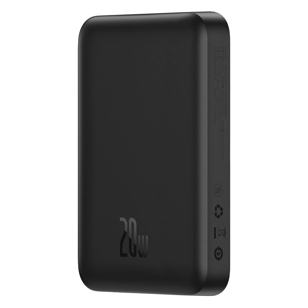 Powerbank Baseus Magnetic Mini 10000mAh 20W czarny + kabel USB-C/USB-C 60W (20V/3A) 0,5m czarny