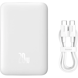 Powerbank Baseus Magnetic Mini 10000mAh 20W biały + kabel USB-C/USB-C 60W (20V/3A) 0,5m biały