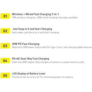 Powerbank Baseus Magnetic Mini 10000mAh 20W biały + kabel USB-C/USB-C 60W (20V/3A) 0,5m biały