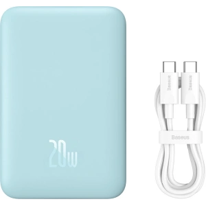 Powerbank Baseus Magnetic Mini 10000mAh 20W niebieski + kabel USB-C/USB-C 60W (20V/3A) 0,5m biały