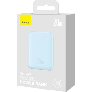 Powerbank Baseus Magnetic Mini 10000mAh 20W niebieski + kabel USB-C/USB-C 60W (20V/3A) 0,5m biały
