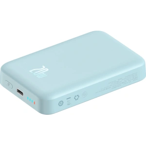 Powerbank Baseus Magnetic Mini 10000mAh 20W niebieski + kabel USB-C/USB-C 60W (20V/3A) 0,5m biały