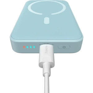 Powerbank Baseus Magnetic Mini 10000mAh 20W niebieski + kabel USB-C/USB-C 60W (20V/3A) 0,5m biały