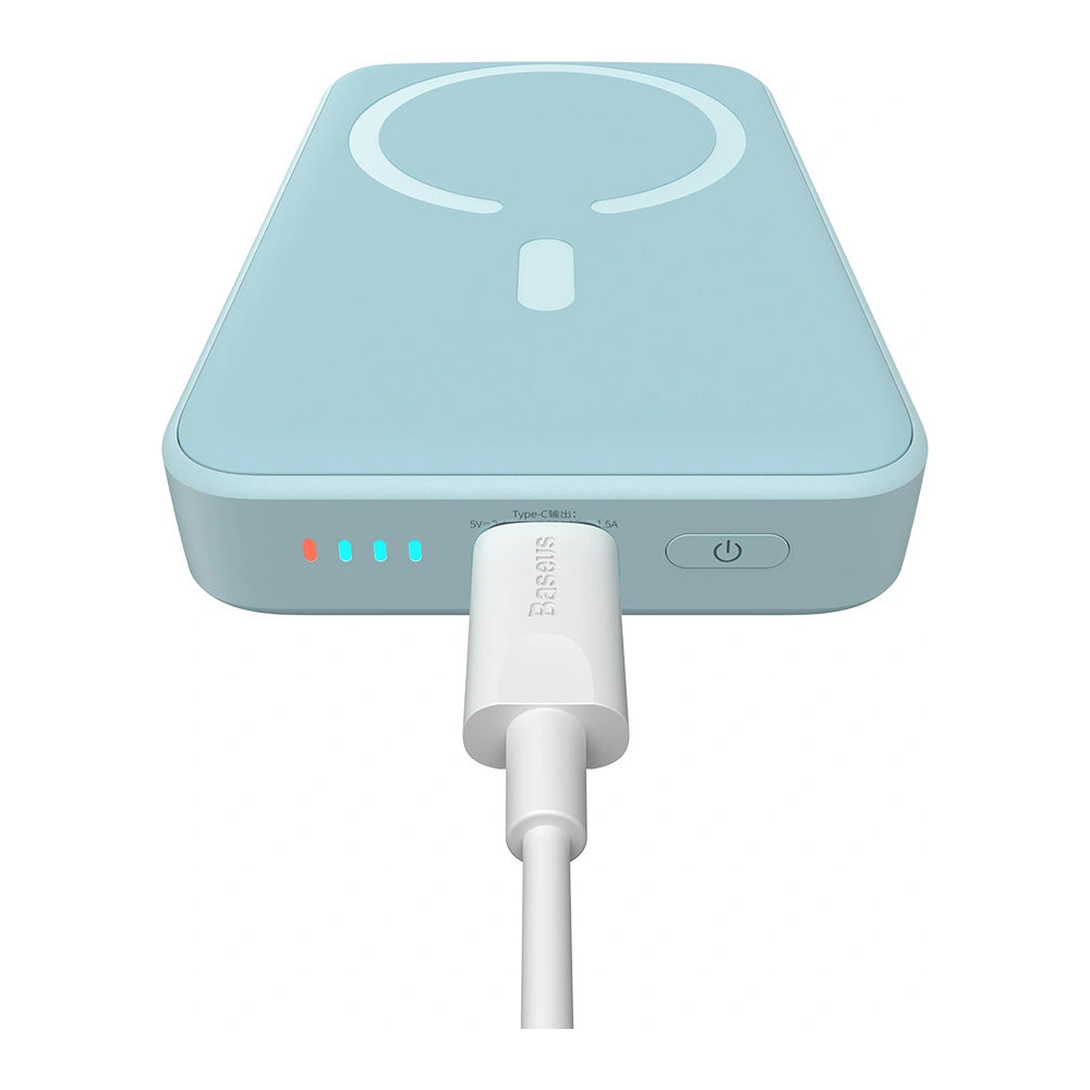 Powerbank Baseus Magnetic Mini 10000mAh 20W niebieski + kabel USB-C/USB-C 60W (20V/3A) 0,5m biały