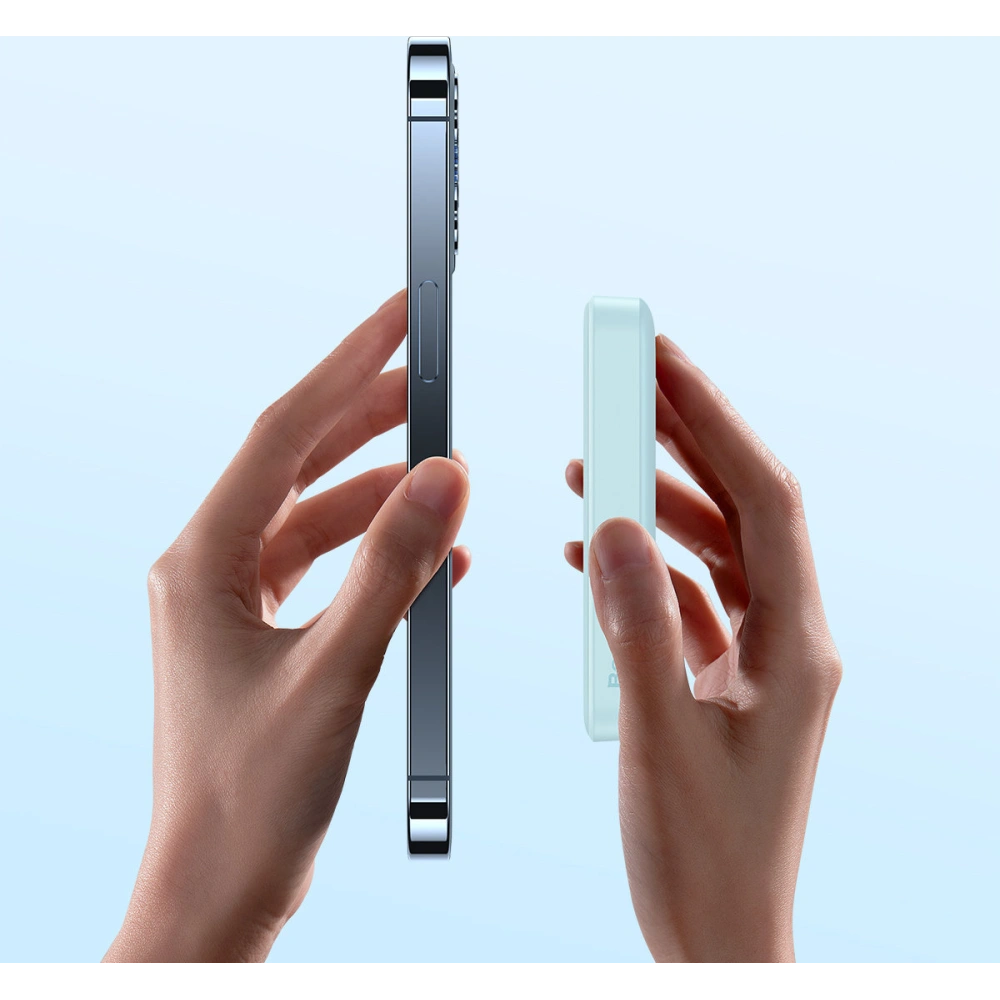 Powerbank Baseus Magnetic Mini 10000mAh 20W niebieski + kabel USB-C/USB-C 60W (20V/3A) 0,5m biały