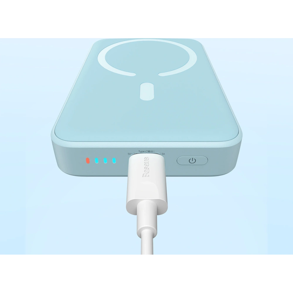 Powerbank Baseus Magnetic Mini 10000mAh 20W niebieski + kabel USB-C/USB-C 60W (20V/3A) 0,5m biały