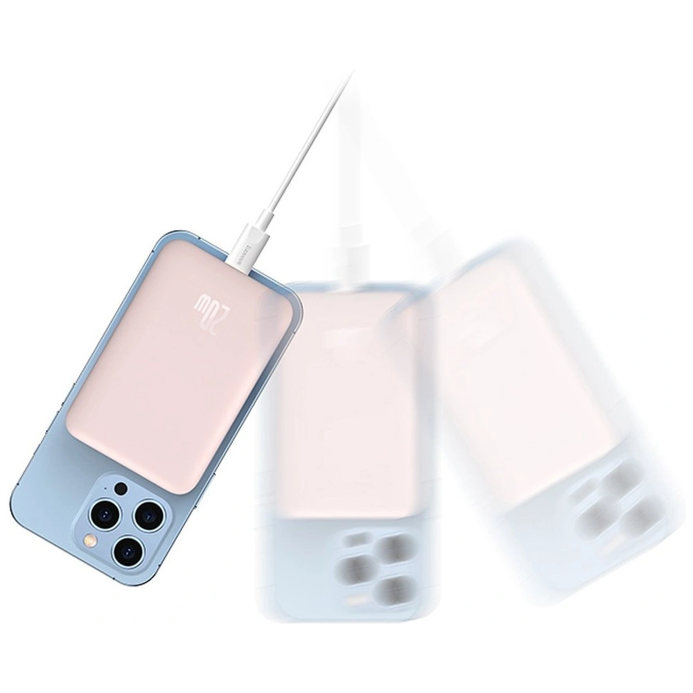 Powerbank Baseus Magnetic Mini 10000mAh 20W niebieski + kabel USB-C/USB-C 60W (20V/3A) 0,5m biały