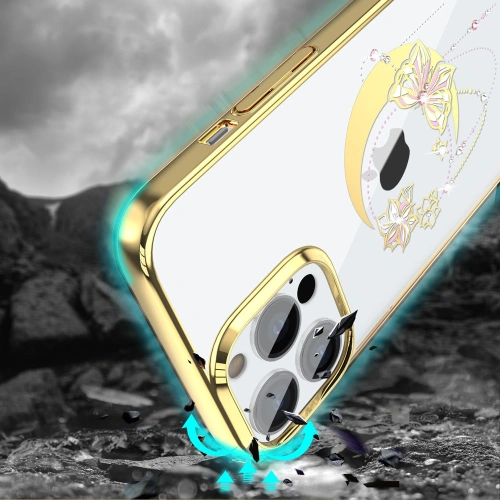 Kup Etui Kingxbar Moon Swarovski Apple iPhone 13 Pro auriu (Butterfly) - KGX337 - {ean13} - Sklep Home Screen