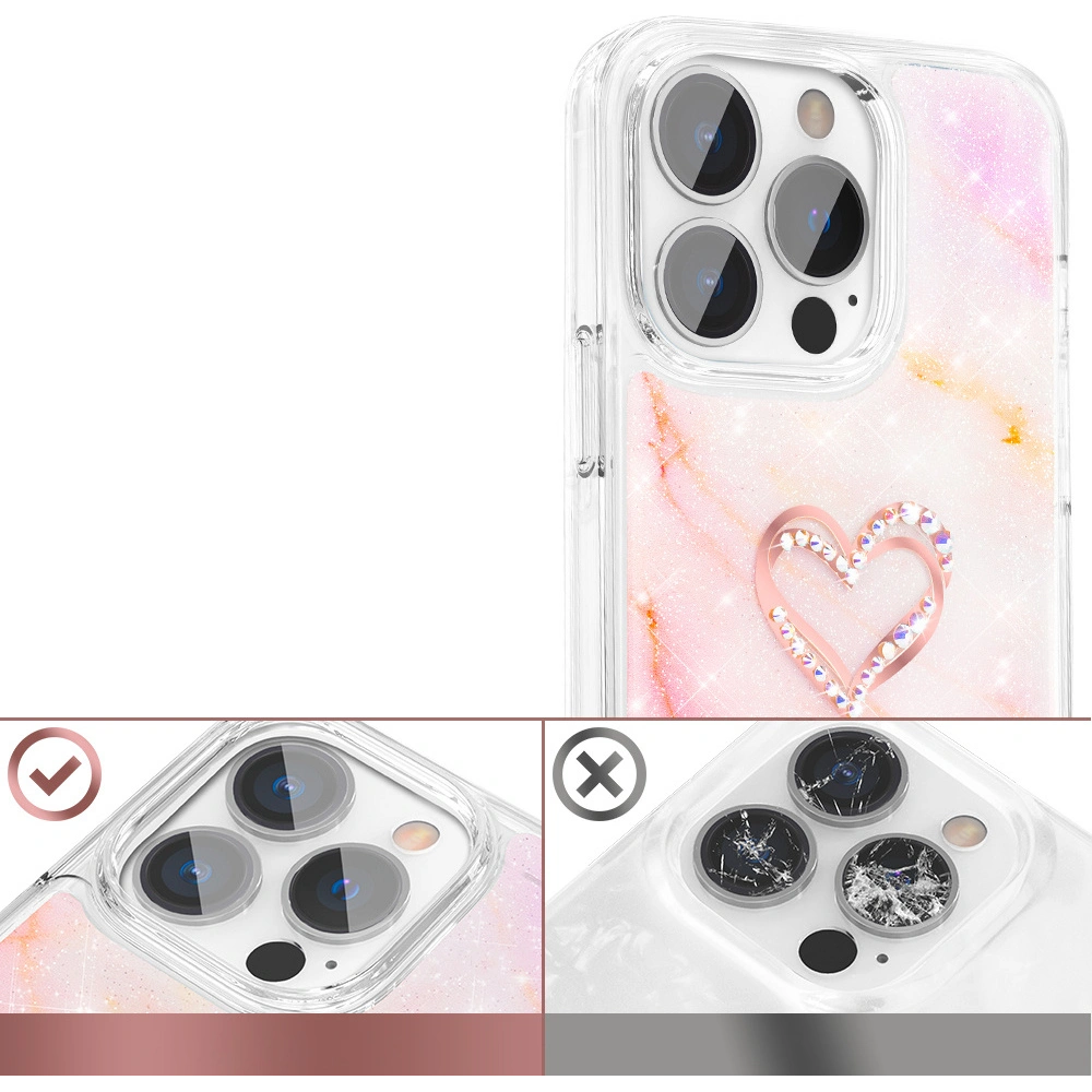 Etui Kingxbar Epoxy Swarovski Apple iPhone 13 Pro Max marmurowy różowy